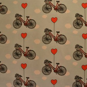 jersey digitalprint, cykler og hjerter på himmel blå baggrund