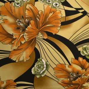 jersey digitalprint, store blomster i orange/creme/sort