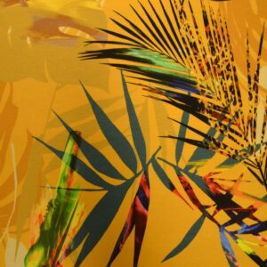 jersey digitalprint, palmeblade på gul baggrund