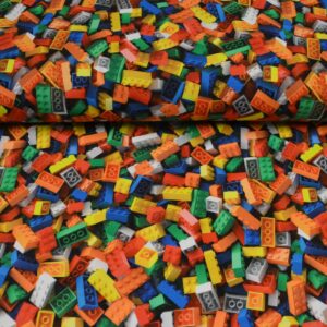 bomulds jersey digitalprint med flerfarvet legoklodser