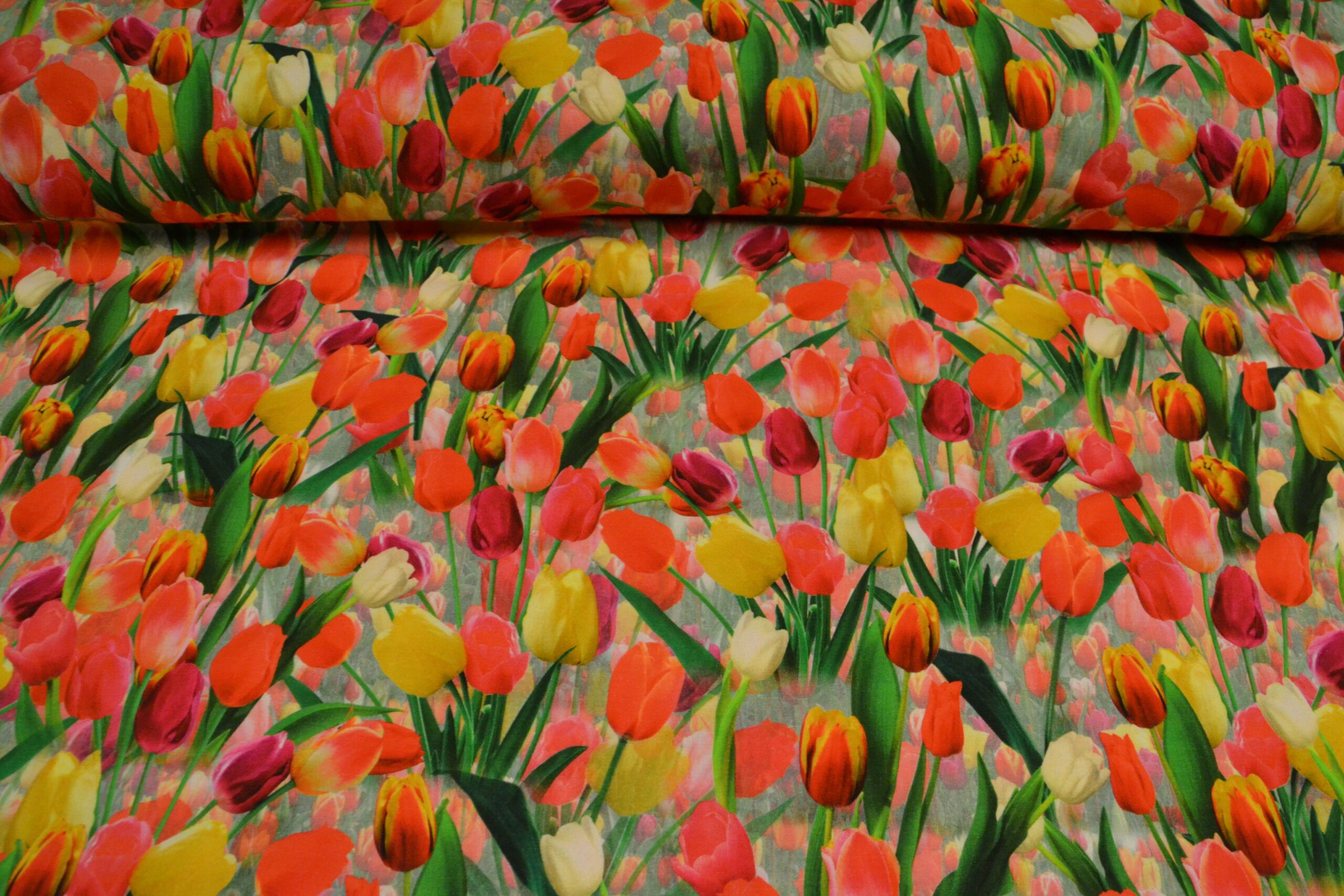 Bomuldsjersey digitalprint med skønne tulipaner -